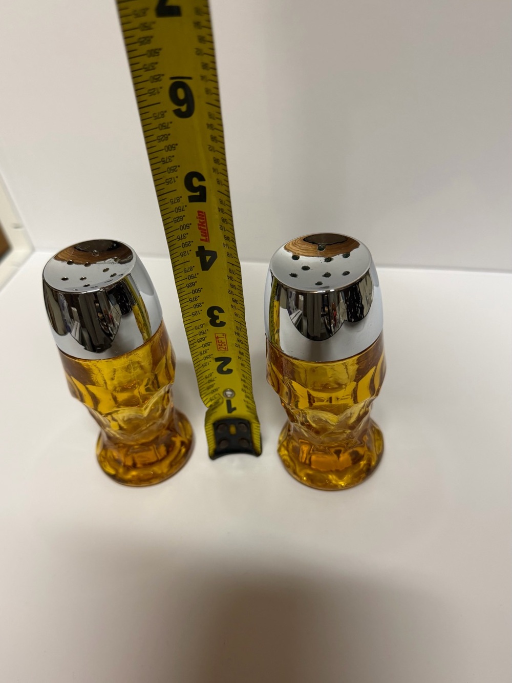 Ancor Hawking Amber Glass Salt and Pepper Shaker Set with Chrome Tops